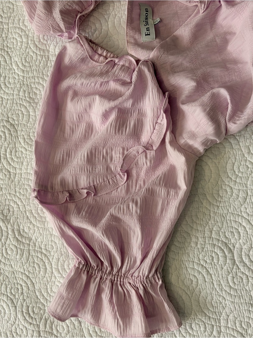 En Saison Pastel Lilac Ruffle-Smock Blouse Large - Picture 11 of 12
